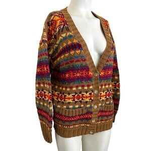 Vintage 80’s Roo Crossing Rainbow Southwest Handknit Cardigan Sweater Sz S PS